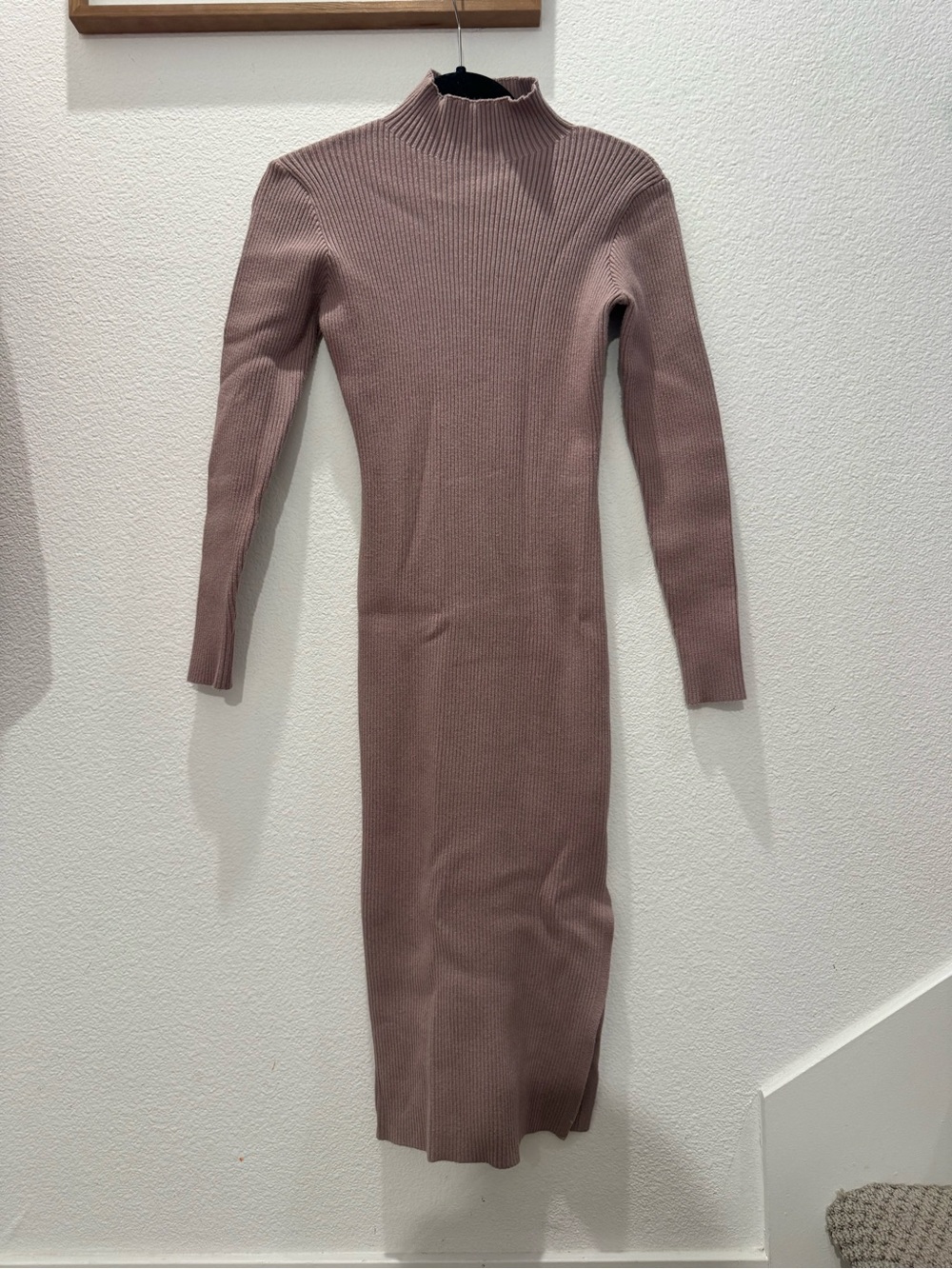Anrabess rib-knit mock neck midi sweater dress in mauve taupe